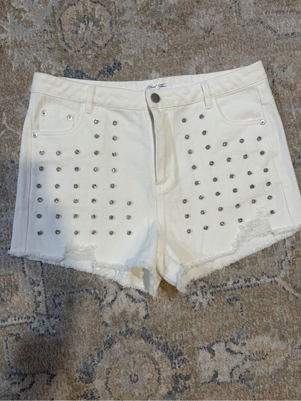Rhinestone Jeweled White Denim Shorts Large BSB Millennium Concert Sphere Y2K